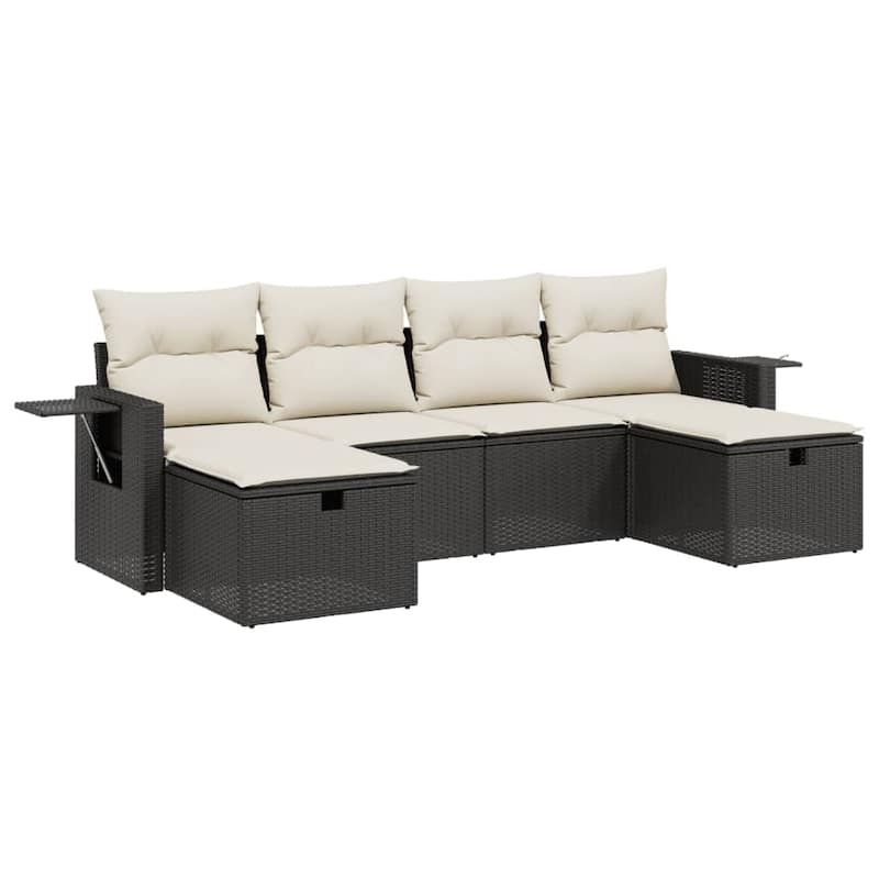 vidaXL Patio Sofa Set with Cushions Outdoor Furniture 6 Piece Poly Rattan