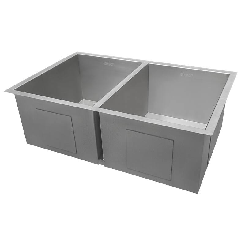 Ruvati 30-inch Undermount 50/50 Double Bowl Zero Radius 16 Gauge Stainless Steel Kitchen Sink - RVH7350 - 30 x 19