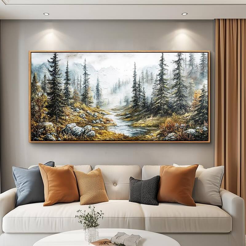 Misty Forest Paintings Tree landscape Wall Pictures Canvas Artwork - 20 x 40