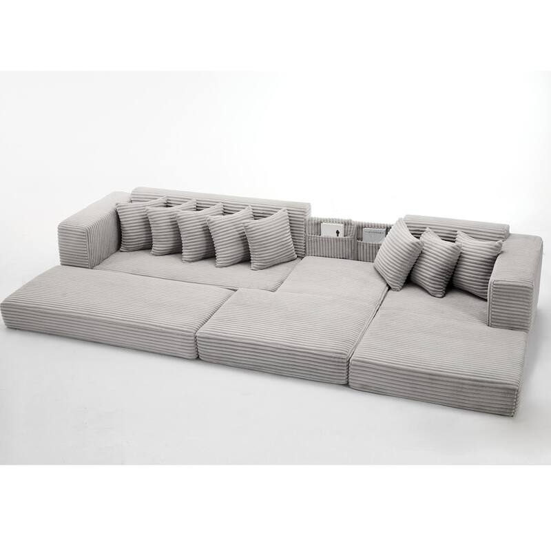 Corduroy L-shaped Chaise Sectional Sofa Convertible Sleeper Sofa Bed