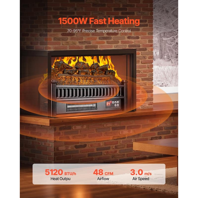 1500W Electric Log Heater with Timer and Remote Adjustable Brightness