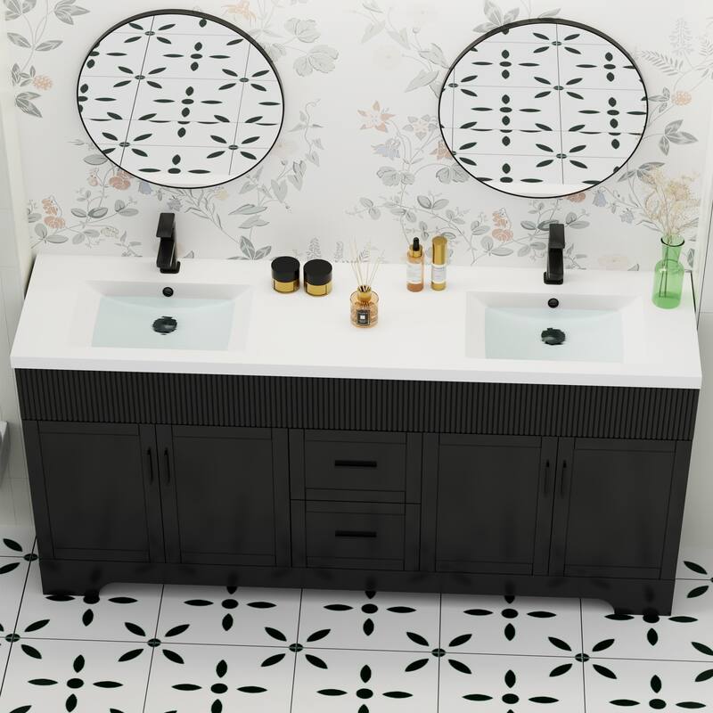 Wavy Line 30"/36"/48" Bathroom Vanity Set with Sink & Faucet