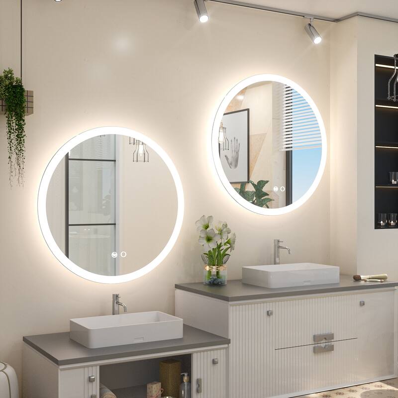 KEONJINN Round LED Frontlit Bathroom Vanity Wall Mirror 3 Colors, Anti-fog