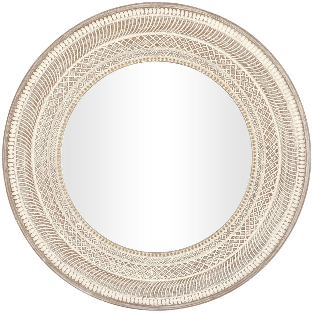 Wood Geometric Handmade Intricately Carved Room Wall Mirror with Bohemian Patterns - Brown - Roche River Decor