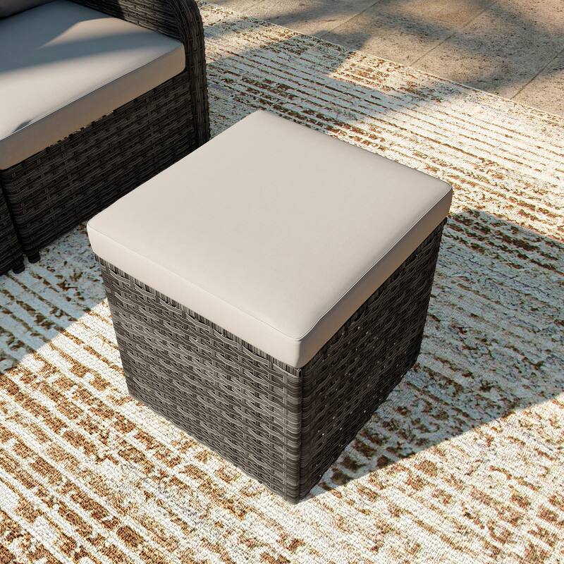 Outdoor Wicker Square Storage Ottoman with Plush Cushion