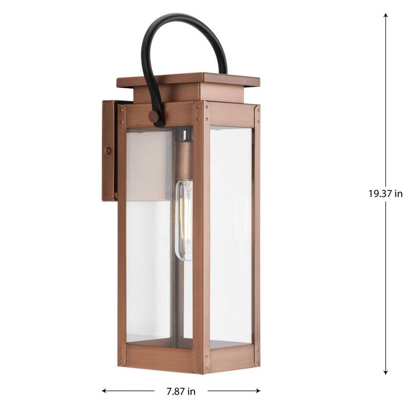 Union Square One-Light Medium Antique Copper Urban Industrial Outdoor Wall Lantern - 7.87 in x 6.5 in x 19.37 in