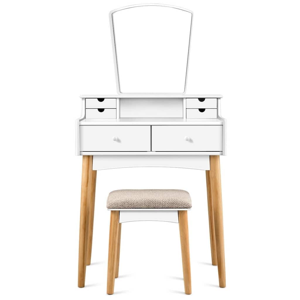 Vanity Table Set Dressing Table Cushioned Stool Makeup Table - 27" x 16" x 52" (L x W x H)