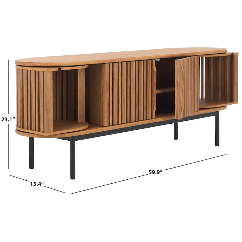 SAFAVIEH Enid 4-Door Media Stand Fits up to 65" Flatscreen TV - 60Wx15Dx23H - Oak