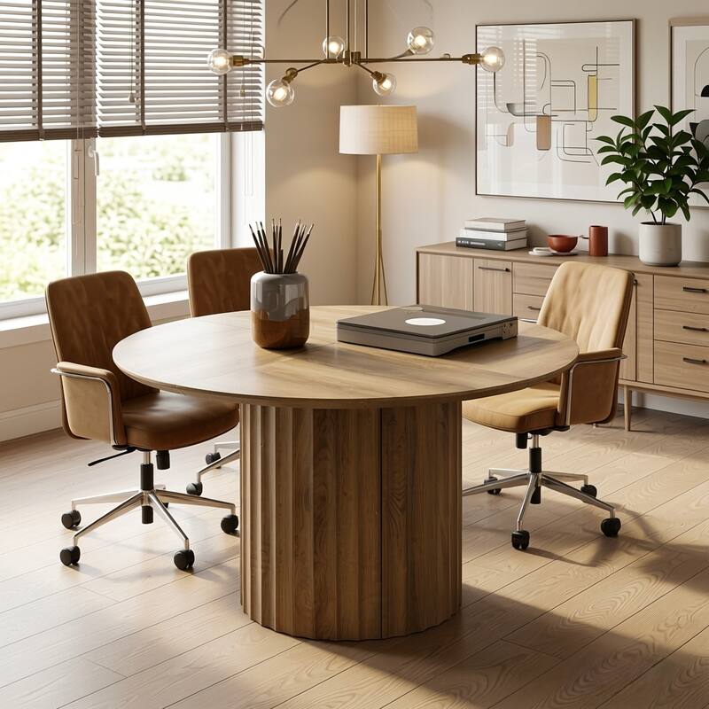 47 Inch Round Conference Table, Modern Round Office Table with Sturdy Base