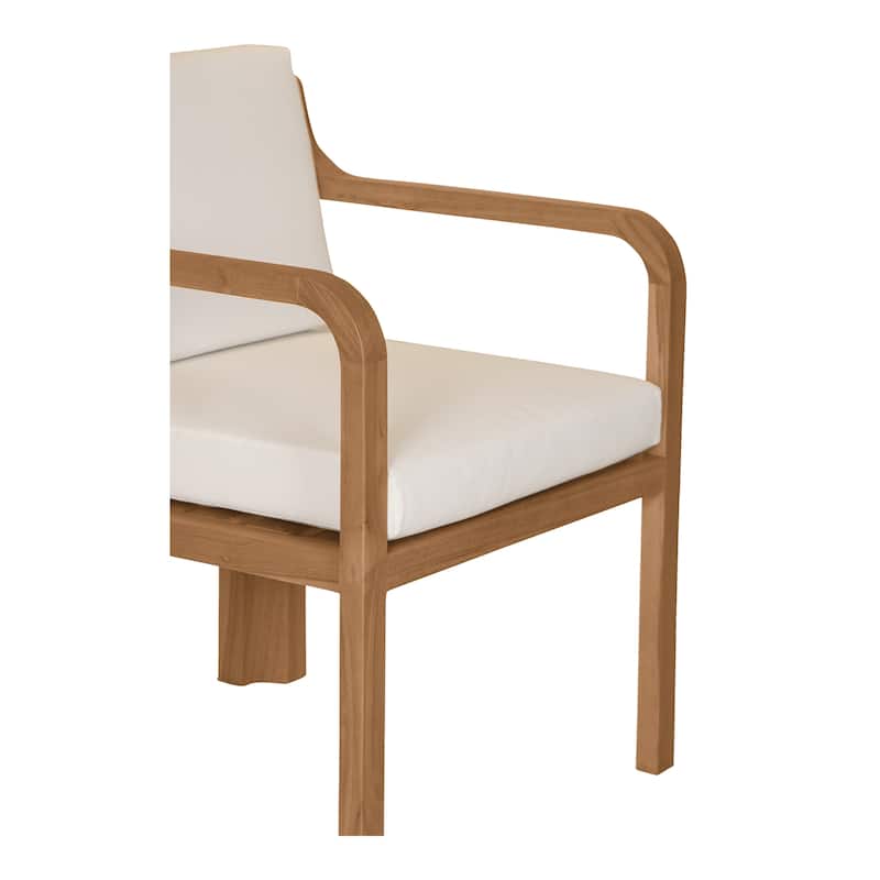 NADAAL STUDIOS Evelith Outdoor Dining Chair, Solid Teak Frame, Curved Back and Sloped Arms, White Olefin Upholstery