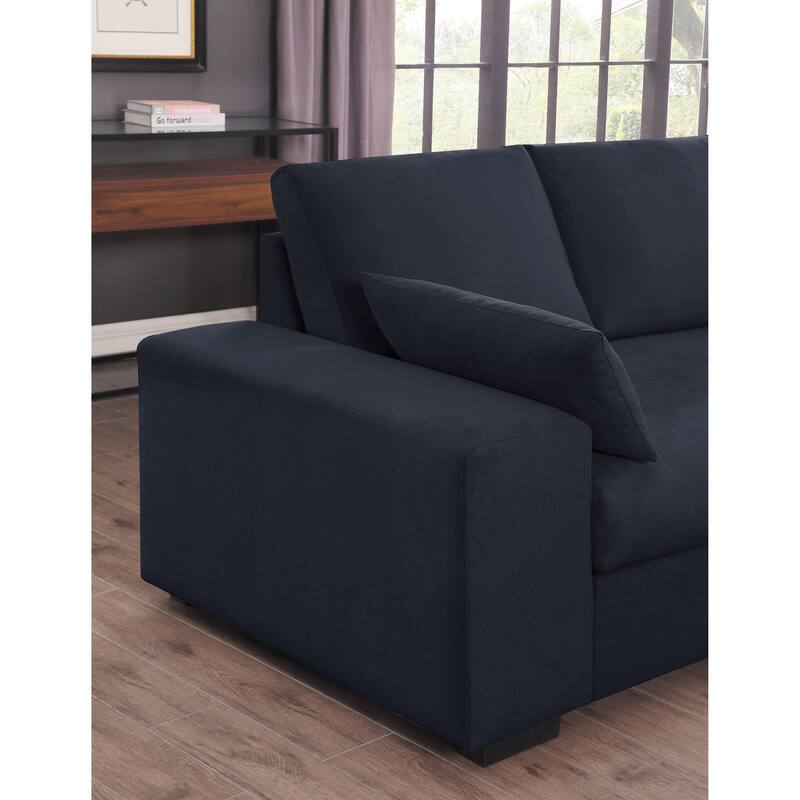 100"W Dark Gray Woven Fabric Sectional Sofa with Chaise, Console Ottoman & 2 Pillows