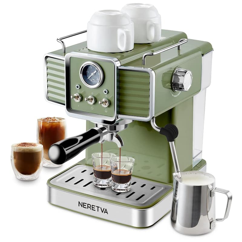 Espresso Coffee Machine with Milk Frother Steam - Green