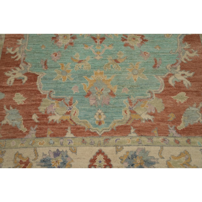 Hand Knotted Oriental 100% Wool Carpet Transitional Floral Navy Blue & Blues Oushak Area Rug - 7' 11'' X 5' 1''