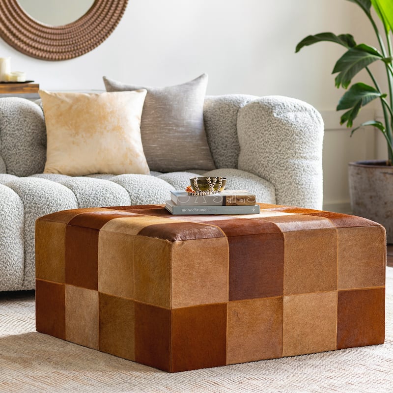 Fatime Hair on Hide Patchwork Large Ottoman