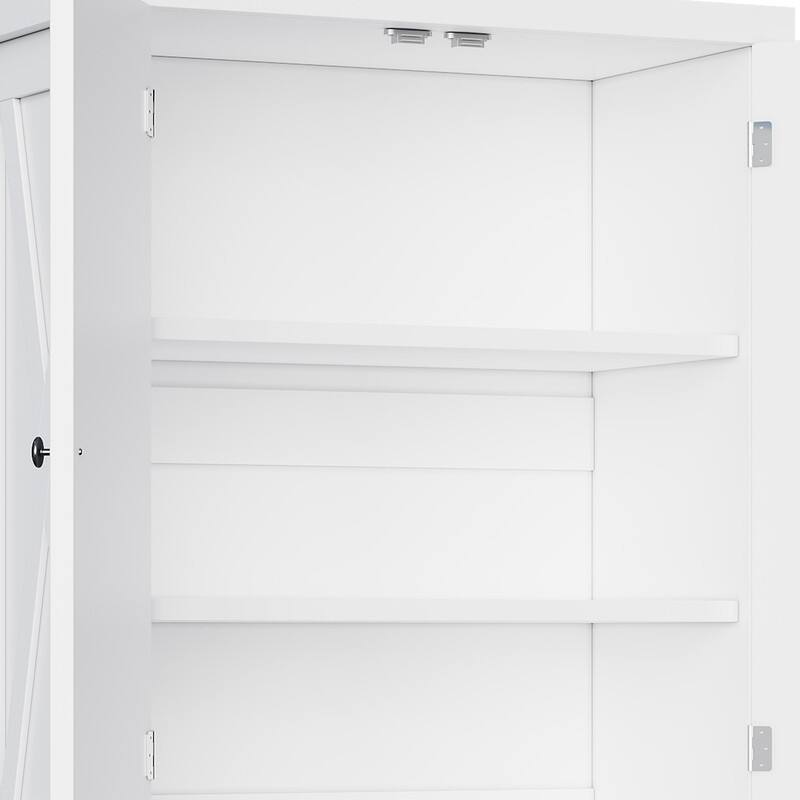 Farmhouse Kitchen Storage Pantry Cabinet with with 4 Barn Doors and Large Drawer & Adjustable Shelves