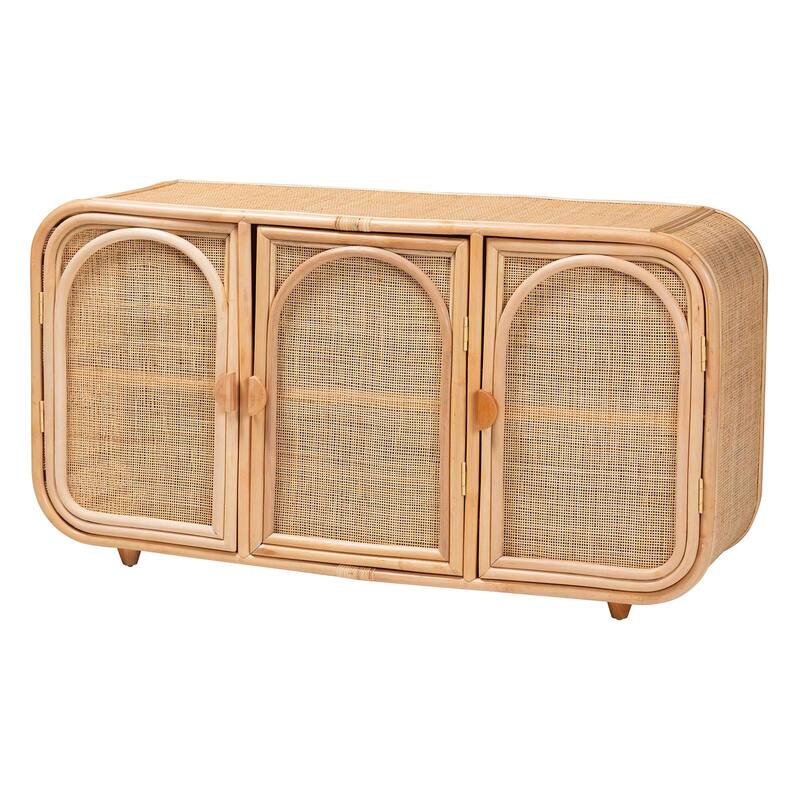 Evania Bohemian Natural Rattan 3-Door Storage Cabinet - Honey Finish - Natural