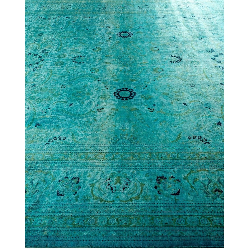 Overton Hand Knotted Wool Vintage Inspired Modern Contemporary Overdyed Blue Area Rug - 9' 1" x 12' 1"