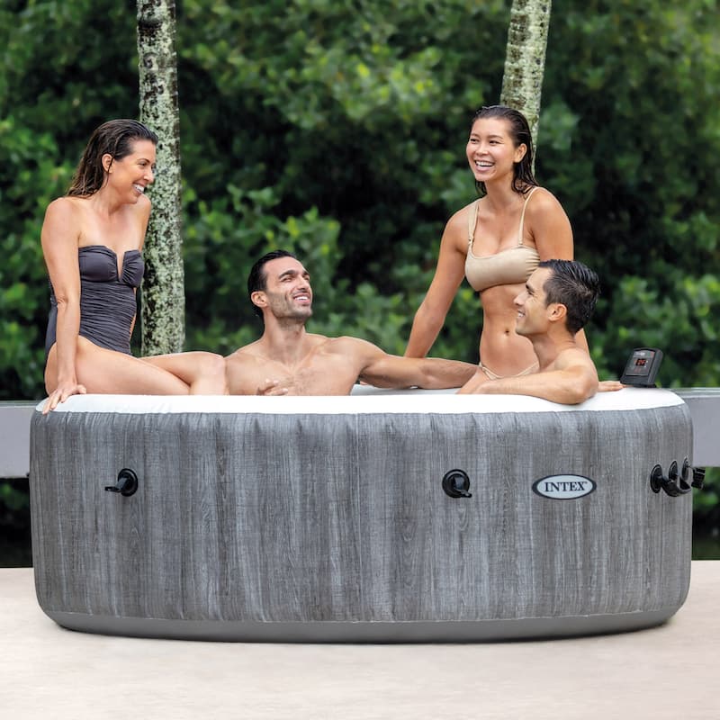 INTEX PureSpa Plus Greywood Inflatable Hot Tub Bubble Jet Spa with Accessory Kit - 113