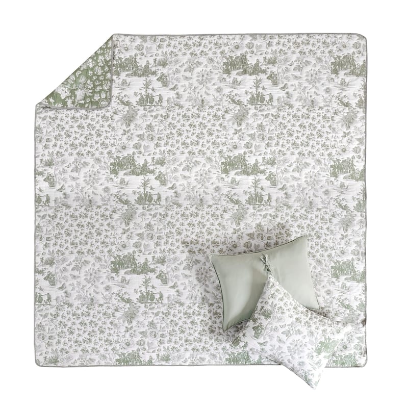 Greenland Home Fashions Patchwork Toile Reversible Matelasse Coverlet Set