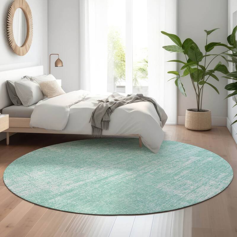 Premium Washable Super Soft Solid Chic Mayfield Rug - Turquoise - 8' x 8' - Round