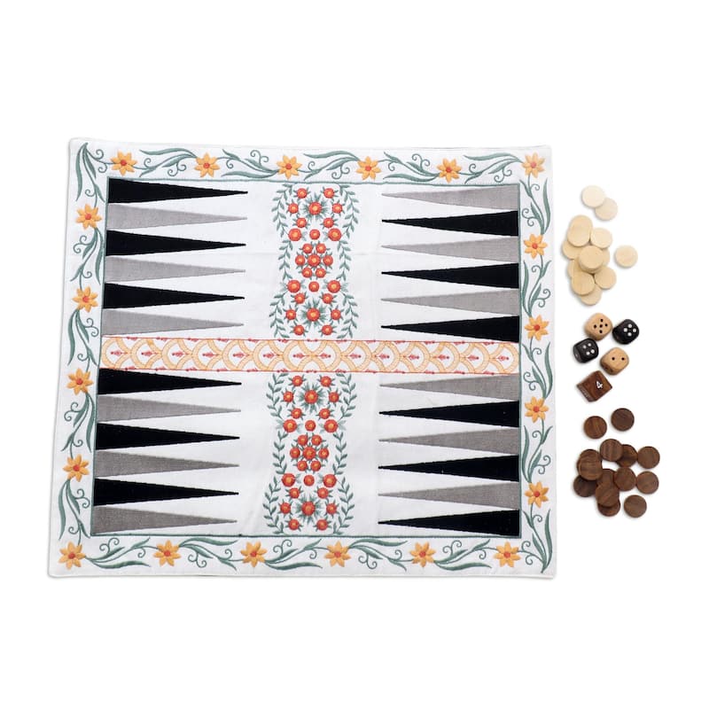 Novica Handmade Yellow Garden Cotton Travel Backgammon Set