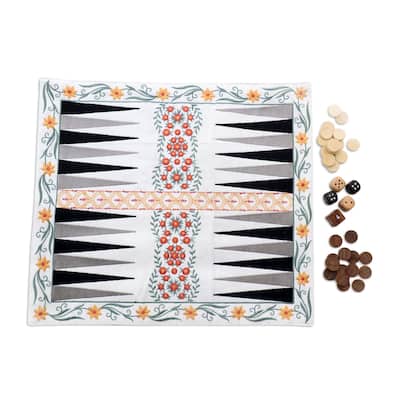 Novica Handmade Yellow Garden Cotton Travel Backgammon Set