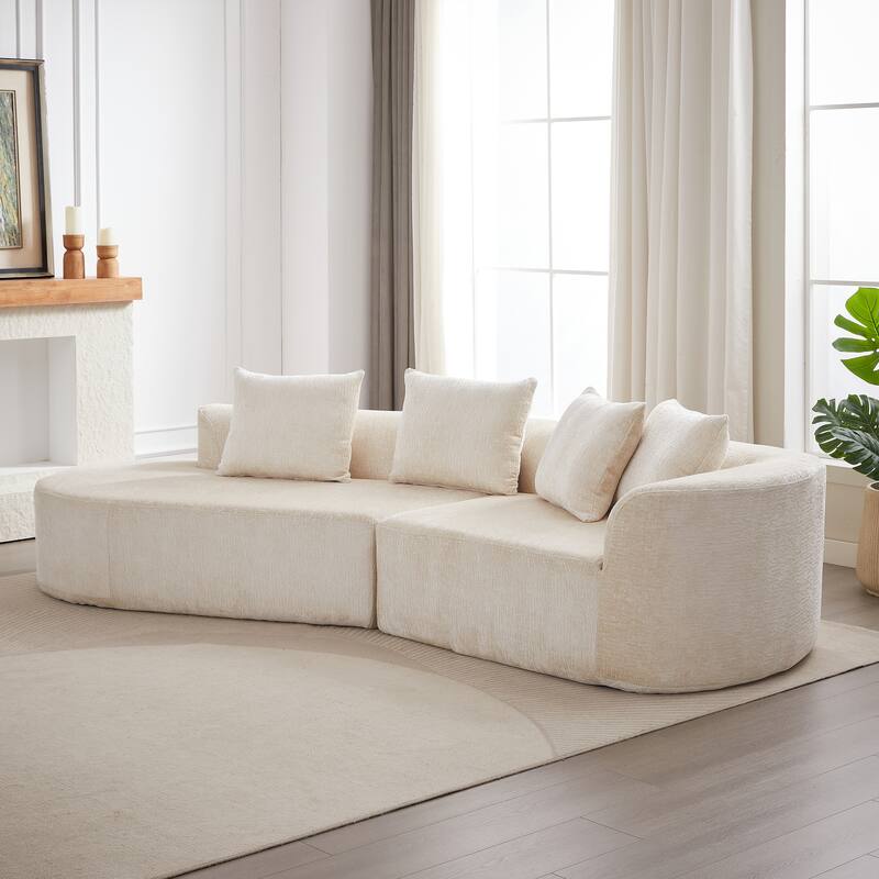 114" Chenille Deep-Seat Sectional Sofa with 4 Pillows