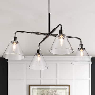 4-Light Modern Black Linear Sputnik Clear Glass Chandelier/Pendant Light for Kitchen Island - 30.3 in. W x 16.5 in. H