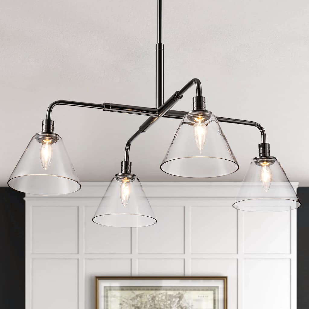 4-Light Modern Black Linear Sputnik Clear Glass Chandelier/Pendant Light for Kitchen Island - 30.3 in. W x 16.5 in. H