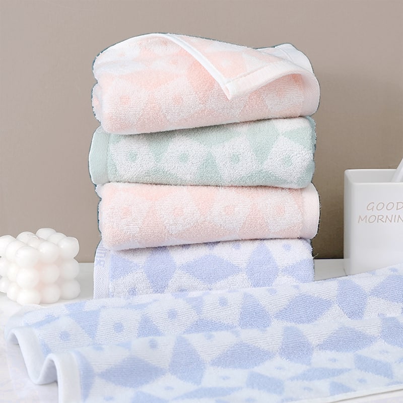 Geometric Pattern Hand Towels, Cotton Soft Absorbent Bathroom Towel for Hand Drying and Face Washing