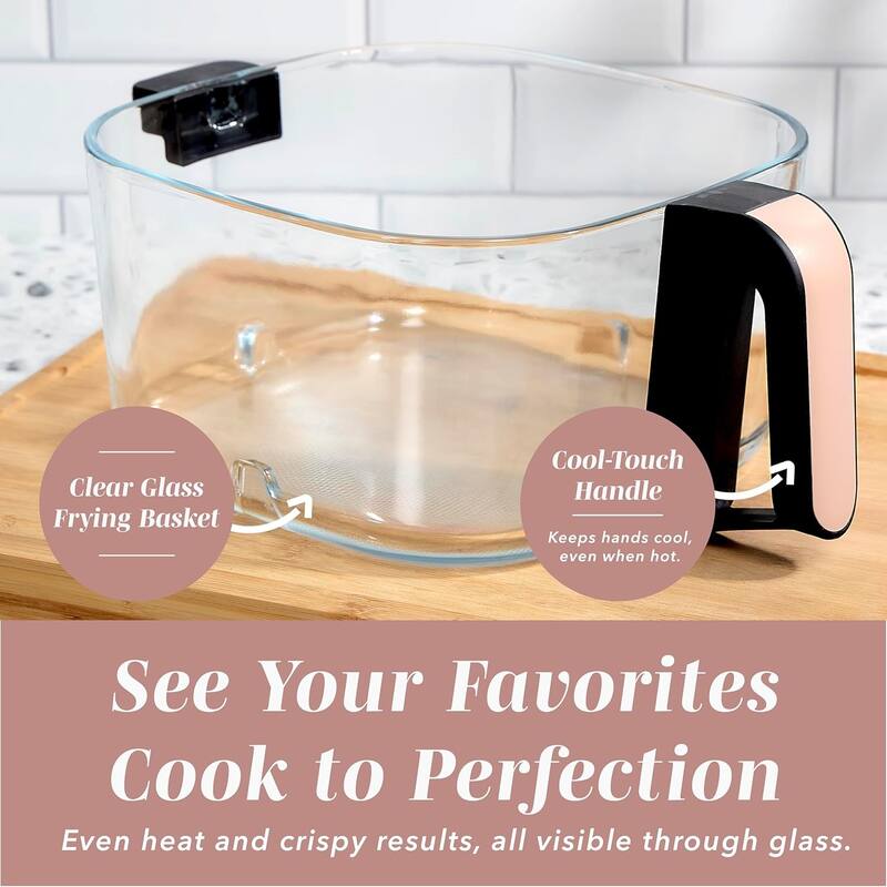COOK WITH COLOR 1200W Air Fryer: Glass Basket, Dishwasher Safe, 60min Timer, 6 Presets, Temp Control 175F-400F, 4 - 5.5 QT