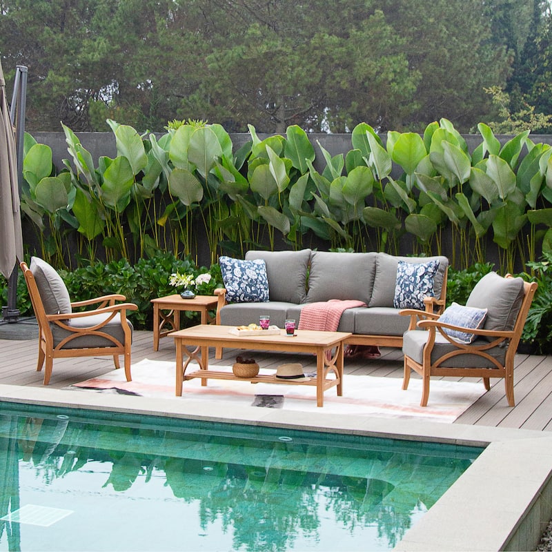 Cambridge Casual Lowell 5-piece Teak Wood Outdoor Conversation Set - Natural Teak/Gray Cushion
