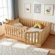 preview thumbnail 13 of 37, Queen Size Montessori Floor Bed with Door & High Fence, Solid Wood Low-Profile Sleep and Play Bed Frame Full Size Natural - Full