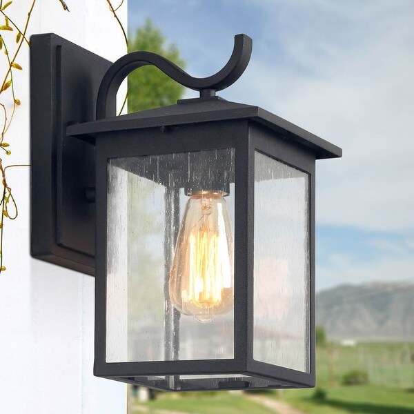 Transitional Black Seeded Glass Outdoor Wall Sconce Light. Opens flyout.