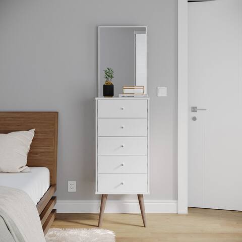 Boahaus Irene Modern 5 Drawer Dresser, White, with Mirror