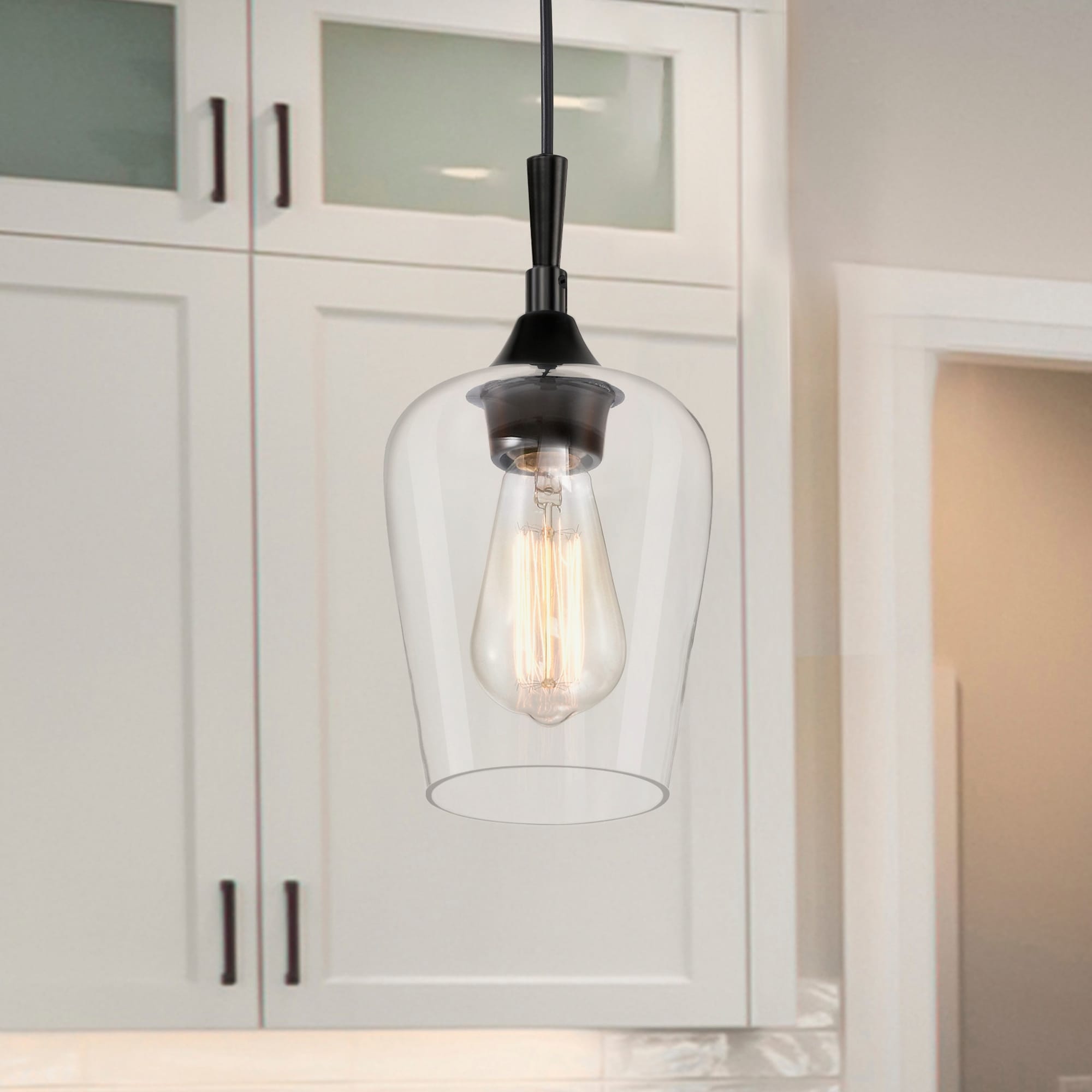 Matte Black 1-Light Modern Mini Pendant with Clear Glass Shade