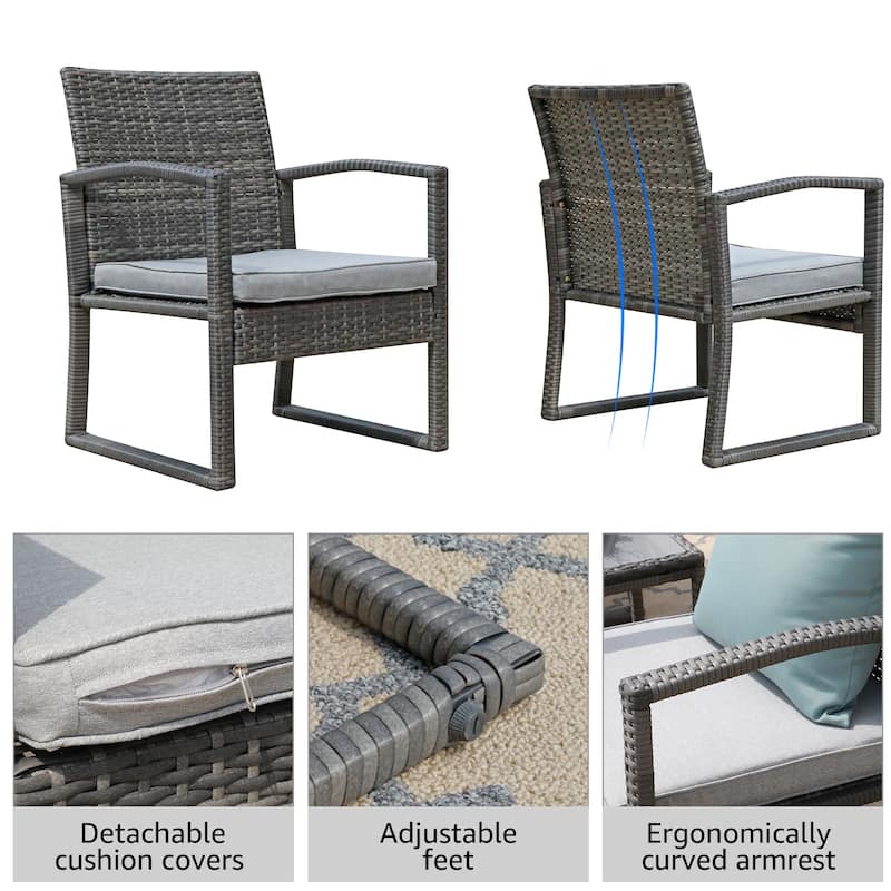 5-Piece Patio Wicker Chat Set with Armchairs, Ottomans and Side Table