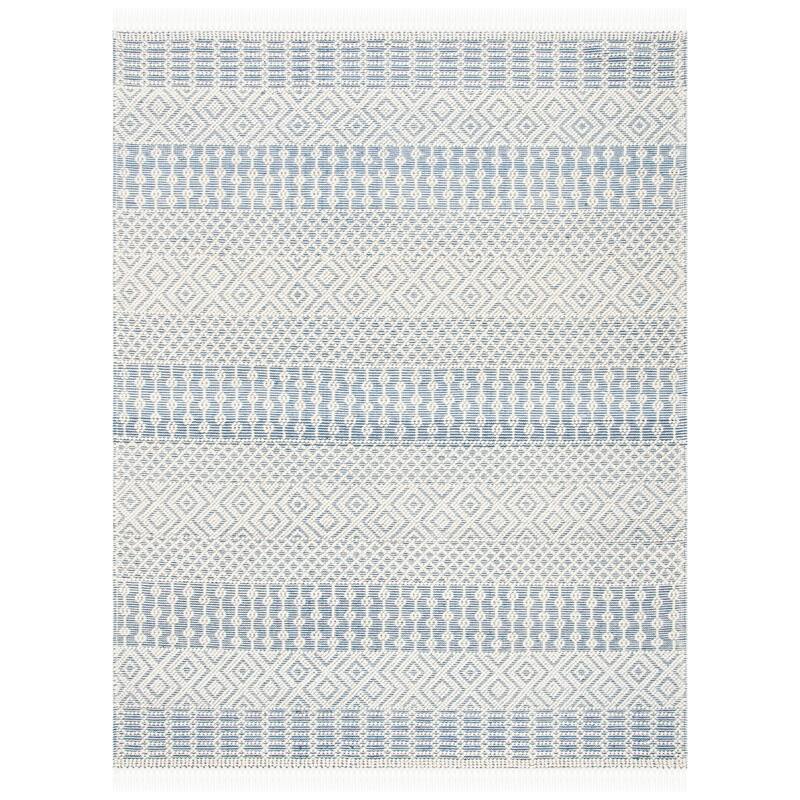 SAFAVIEH Handmade Natura Estel Wool Fringe Rug - 4' Square - Ivory/Blue