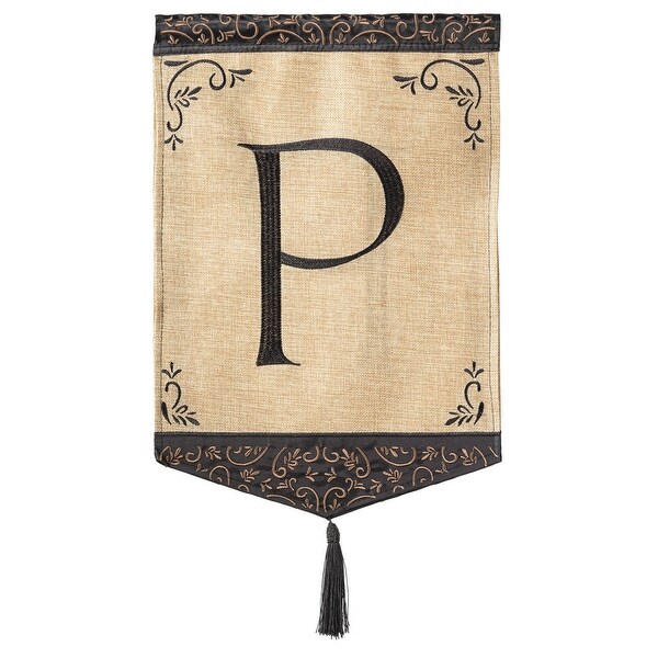 Beige and Brown Monogram "P" Tassel Burlap Garden Flag 18" x 13" - N/A