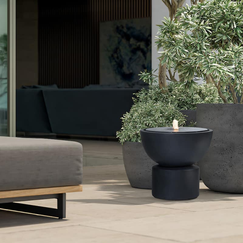 Dark Gray Resin Round Bubbler 18.7" Tall Outdoor Fountain with Lights