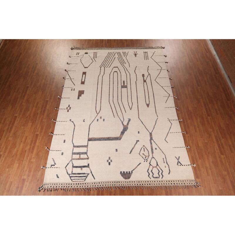 All-Over Abstract Moroccan Large Oriental Rug Handmade Wool Carpet - 9'11"x 14'5"