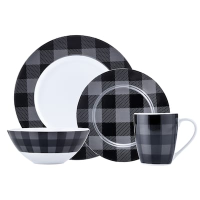 Dinnerset 16PC Buffalo Plaid Grey/Black - 11" x 0'5"