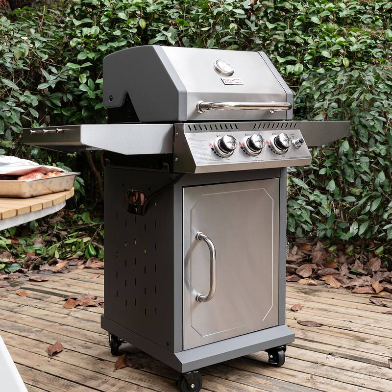 Royal Gourmet Stainless Steel 3-Burner Gas Grill with Side Tables