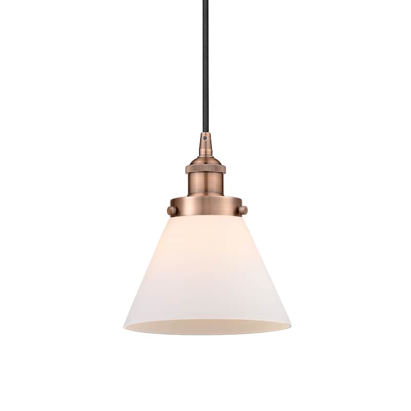 Innovations Lighting 616-1PH-10-8 Cone Pendant Cone 8" Wide Mini - Antique Copper / Matte White
