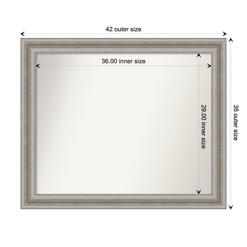 Parlor Silver Framed Non-Beveled Custom Wall Mirror, Bathroom Vanity Mirror - Outer Size: 41.5 x 34.5