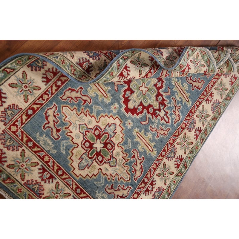Blue Geometric Kazak Oriental Accent Rug Handmade Wool Carpet - 3'4"x 5'0"