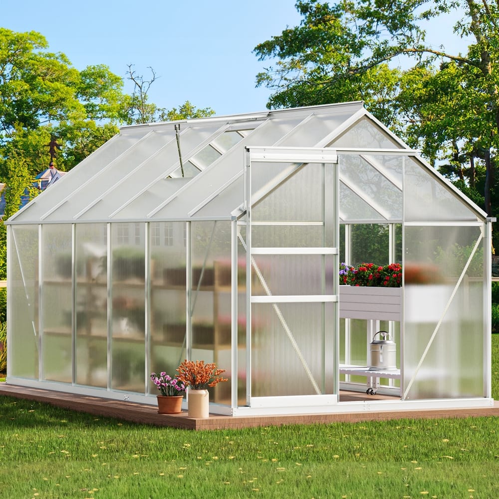 Moasis 6'W X 4/6/8/10/12/16'D Dual-wall PC Walk-in Hobby Greenhouse with Aluminum Frame