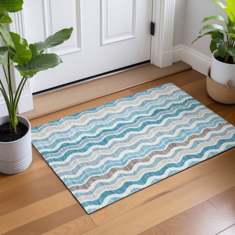 Machine Washable Indoor/ Outdoor Funky Stripe Chantille Rug