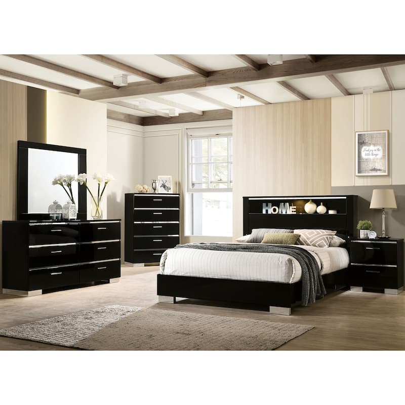 Lofa Contemporary High Gloss Black 5-Drawer Chest by Furniture of America