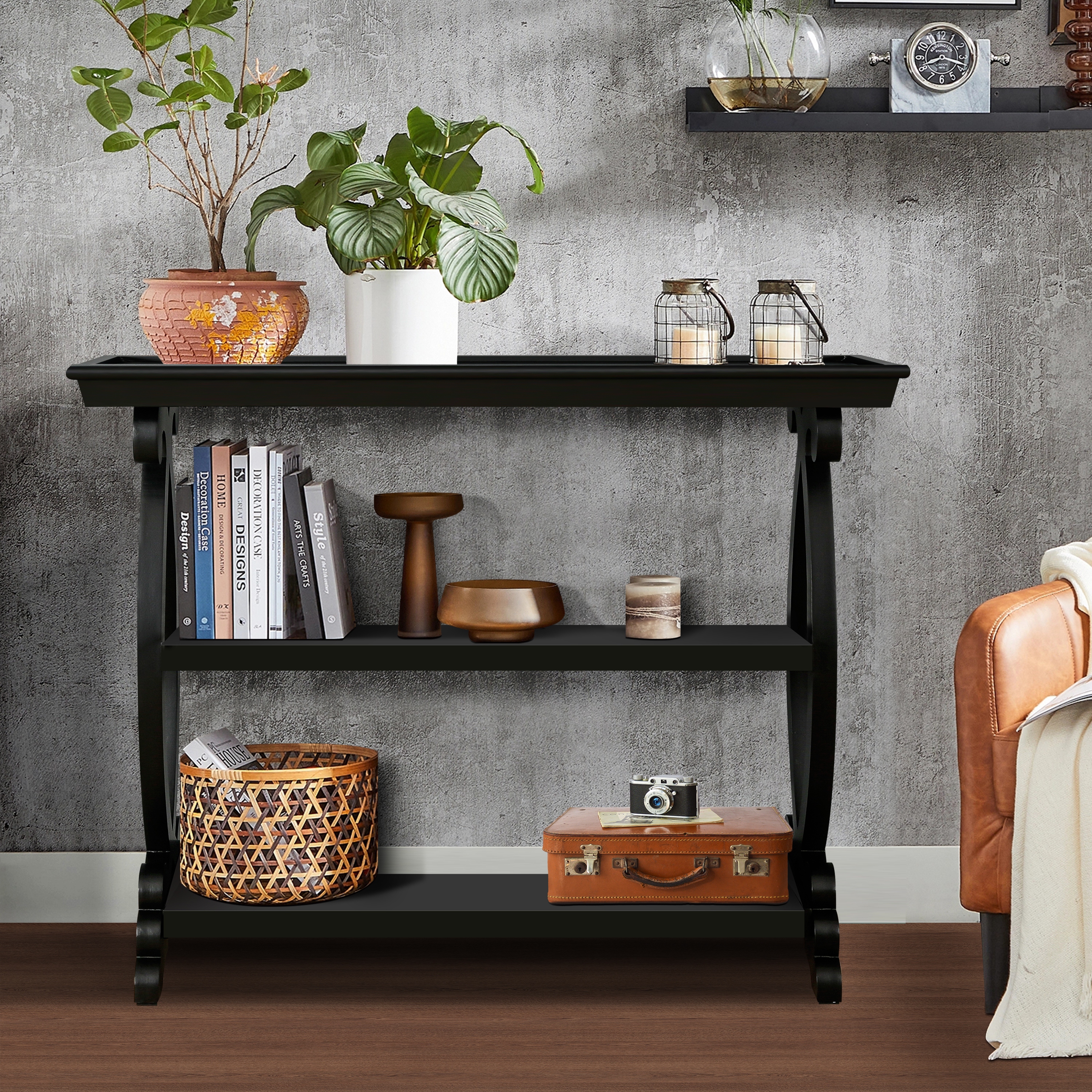 3 Tier Console Table 39.37 Narrow Entryway Table with Storage Wood Sofa Table Vintage Behind Couch Table for Living Room Bed Bath Beyond 40863860